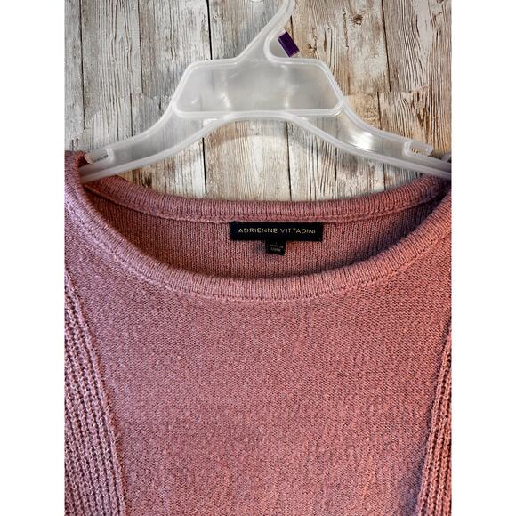 Adrienne Vittadini Pullover Sweater Womens L Dusty Pink Fringed‎ Ribbed Knit - Picture 5 of 12